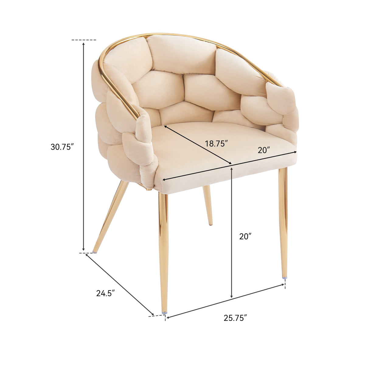 THE FURNITURE CO. Accent Chair Luxury Beige Velvet Accent Chair with Gold Legs