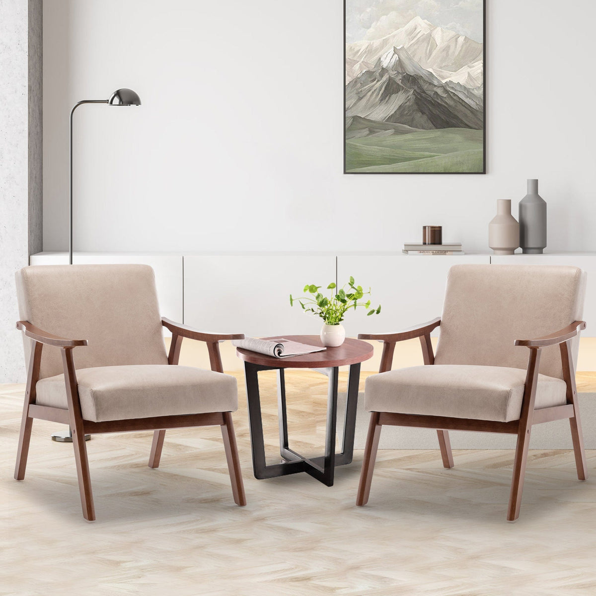 THE FURNITURE CO. Accent Chair Mid-Century Modern Accent Chair With Extra-Thick Backrest &amp; Solid Wood Frame