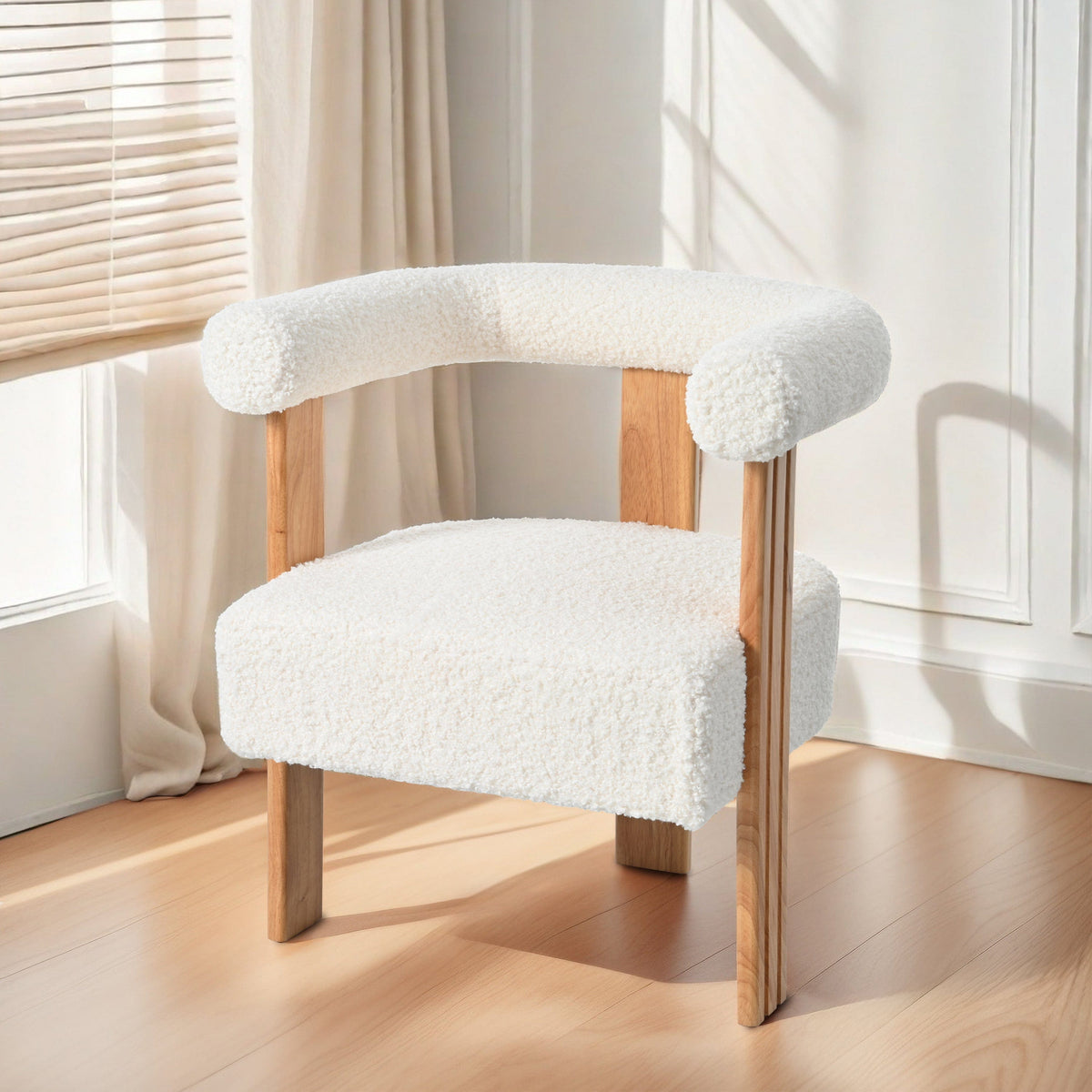 THE FURNITURE CO. Accent Chair Mid-Century Modern Barrel Accent Chair In White Teddy