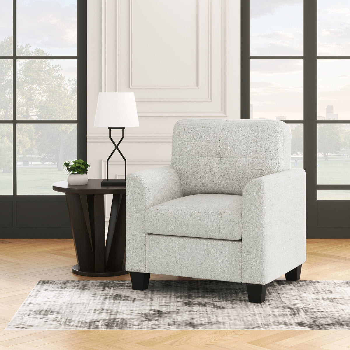 THE FURNITURE CO. Accent Chair Mid Century Modern  Beige Accent Chair With Tufted Back and Wood Legs