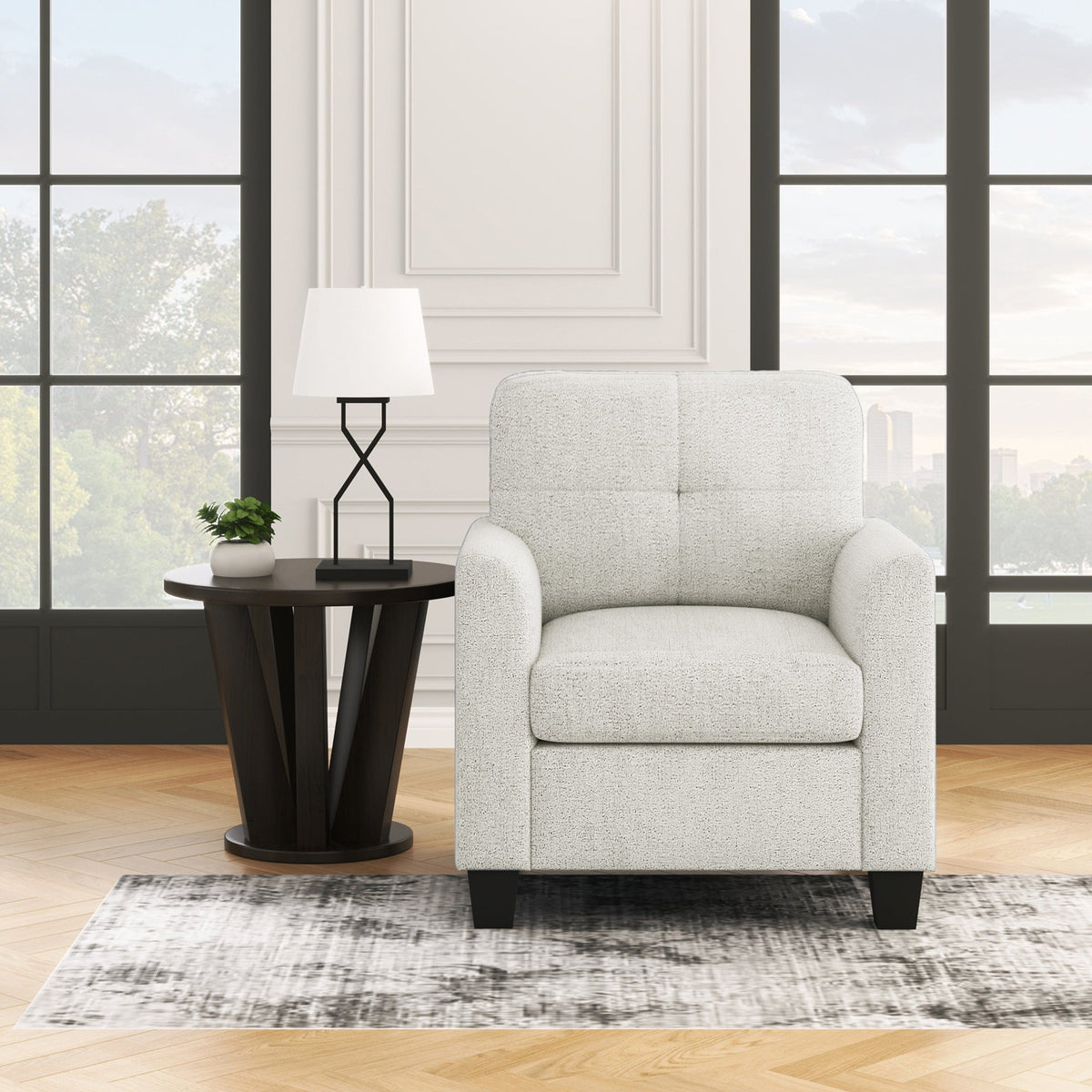 THE FURNITURE CO. Accent Chair Mid Century Modern  Beige Accent Chair With Tufted Back and Wood Legs