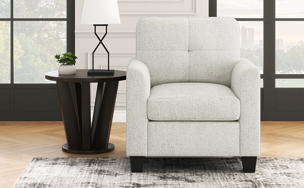 THE FURNITURE CO. Accent Chair Mid Century Modern  Beige Accent Chair With Tufted Back and Wood Legs