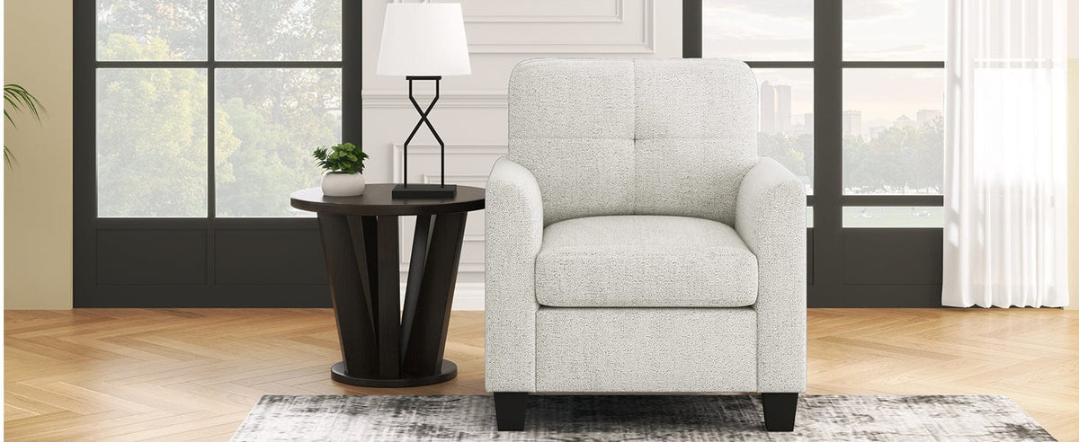 THE FURNITURE CO. Accent Chair Mid Century Modern  Beige Accent Chair With Tufted Back and Wood Legs