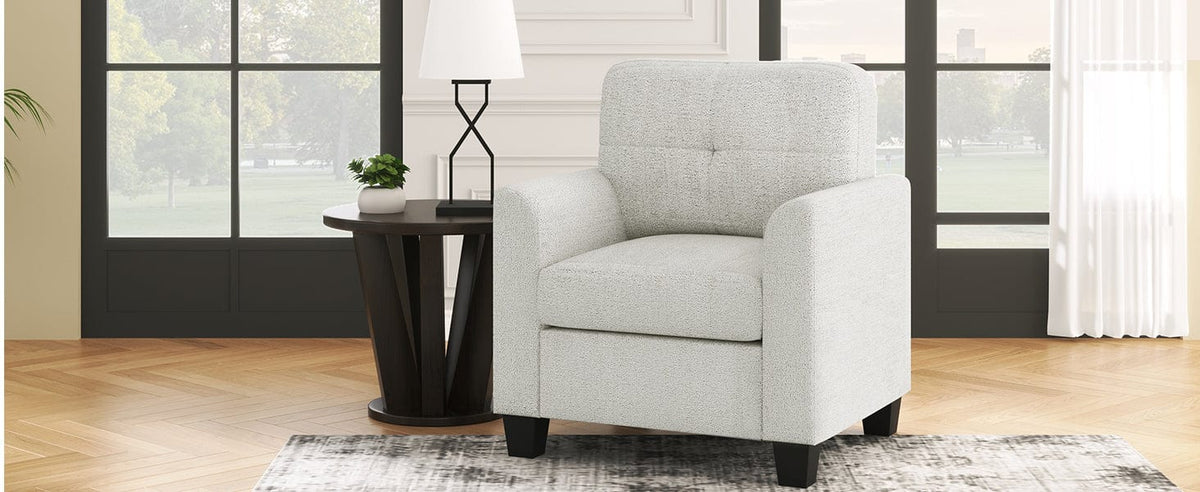 THE FURNITURE CO. Accent Chair Mid Century Modern  Beige Accent Chair With Tufted Back and Wood Legs