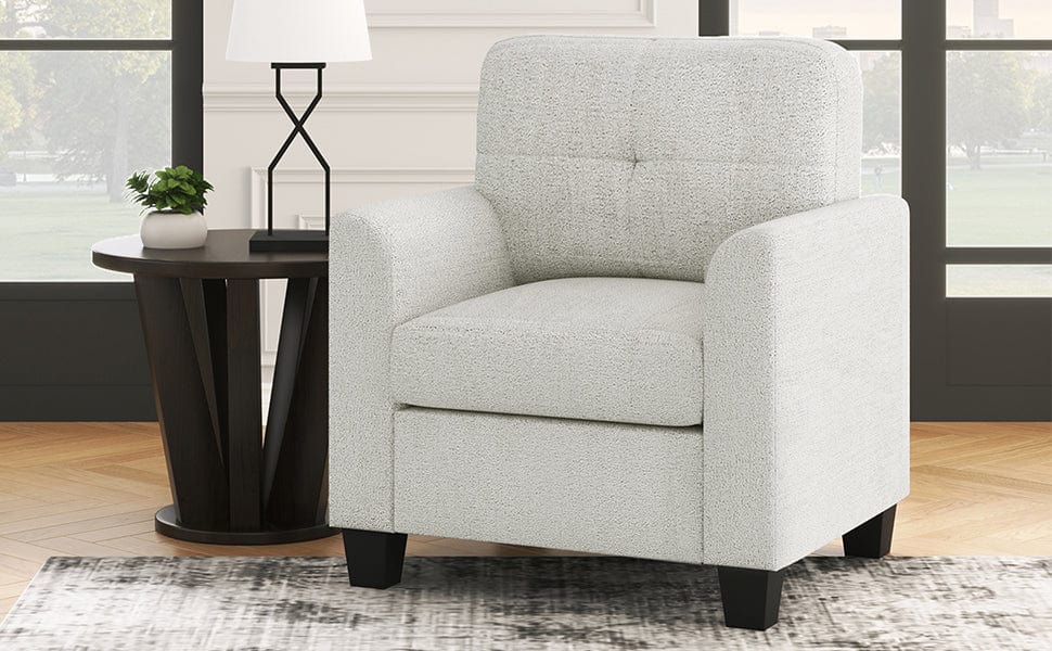 THE FURNITURE CO. Accent Chair Mid Century Modern  Beige Accent Chair With Tufted Back and Wood Legs