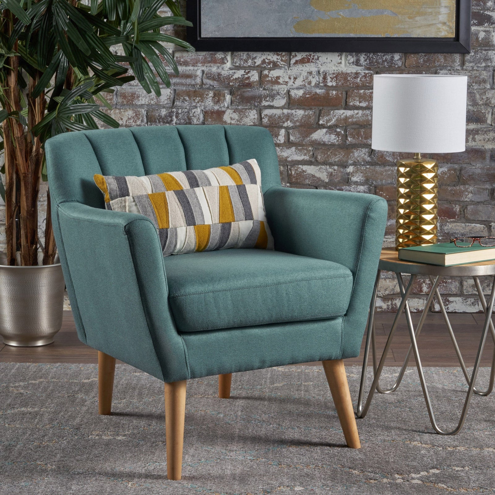 THE FURNITURE CO. Accent Chair Mid Century Modern Club Chair In Dark Teal Fabric