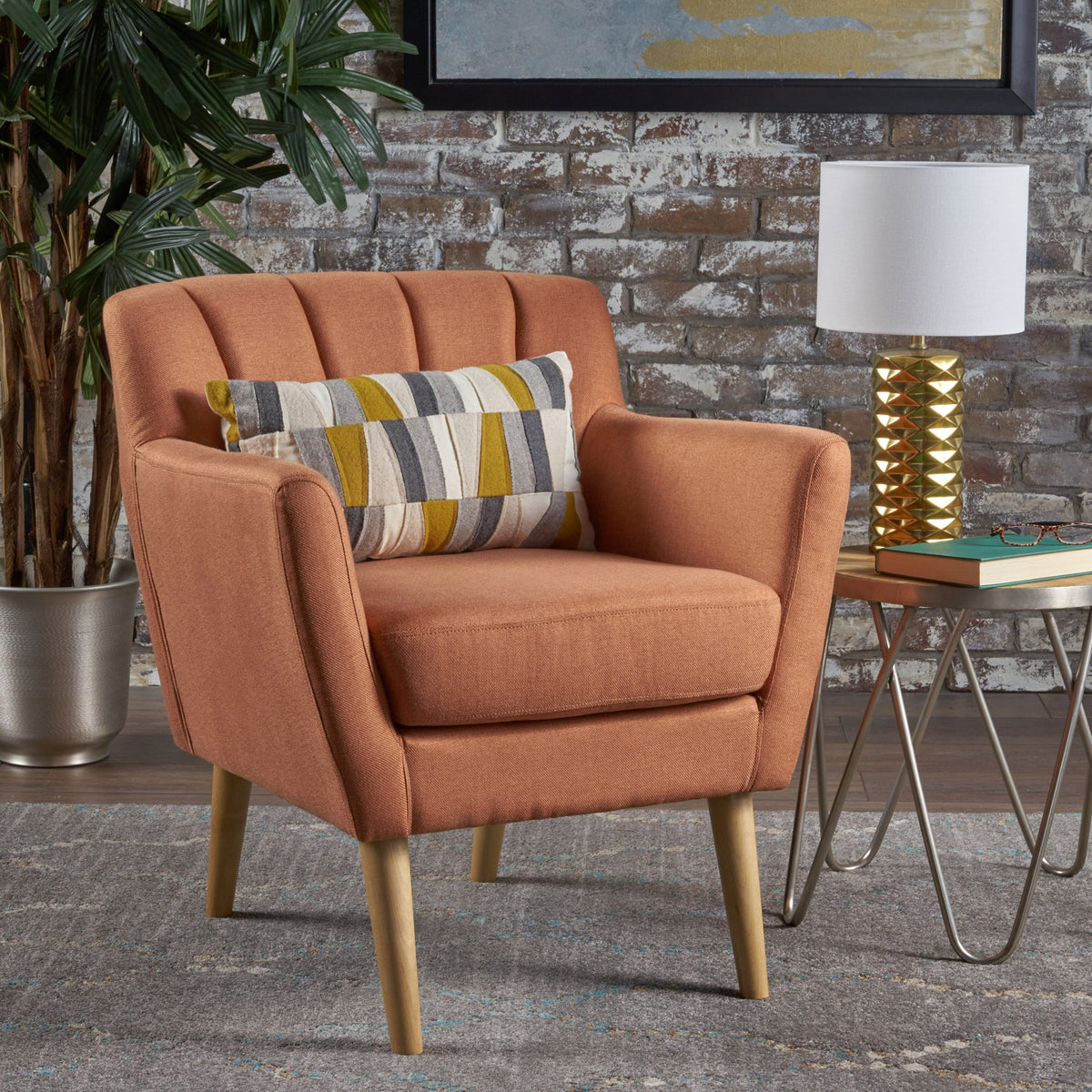 THE FURNITURE CO. Accent Chair Mid-Century Modern Fabric Club Chair In Neutral Orange
