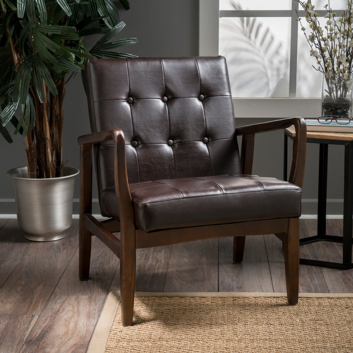 THE FURNITURE CO. Accent Chair Mid Century Modern Faux Leather Club Chair