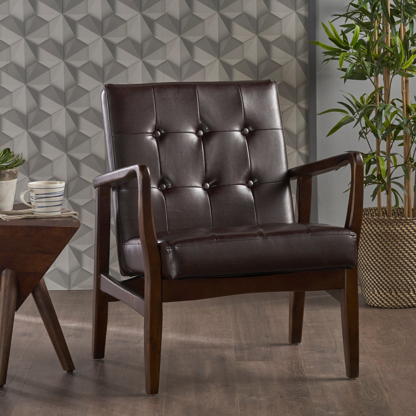 THE FURNITURE CO. Accent Chair Mid Century Modern Faux Leather Club Chair
