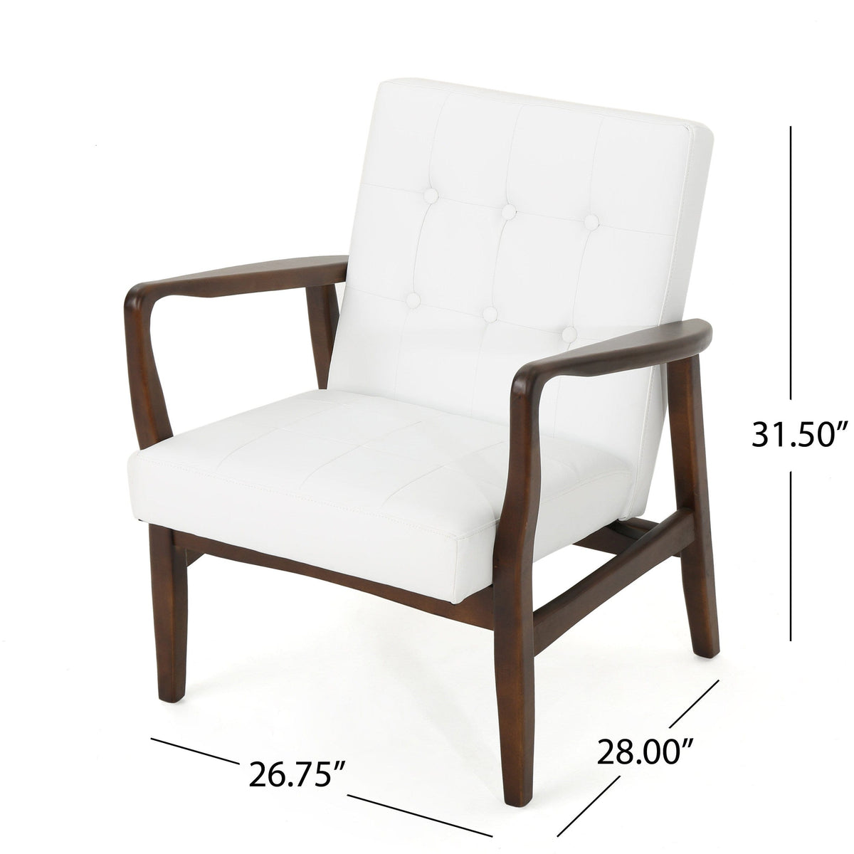 THE FURNITURE CO. Accent Chair Mid Century Modern Faux Leather Club Chair With Birch Wood Frame