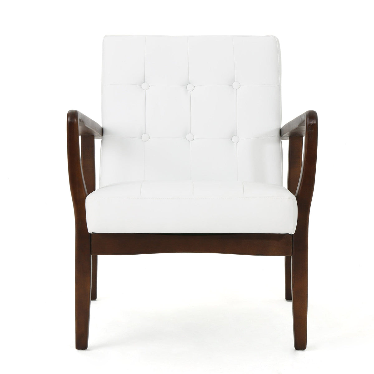 THE FURNITURE CO. Accent Chair Mid Century Modern Faux Leather Club Chair With Birch Wood Frame