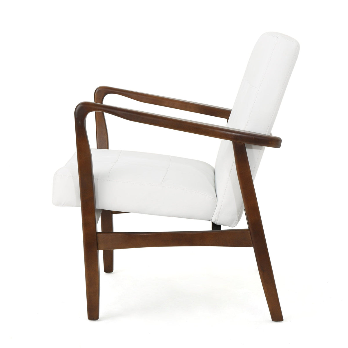 THE FURNITURE CO. Accent Chair Mid Century Modern Faux Leather Club Chair With Birch Wood Frame