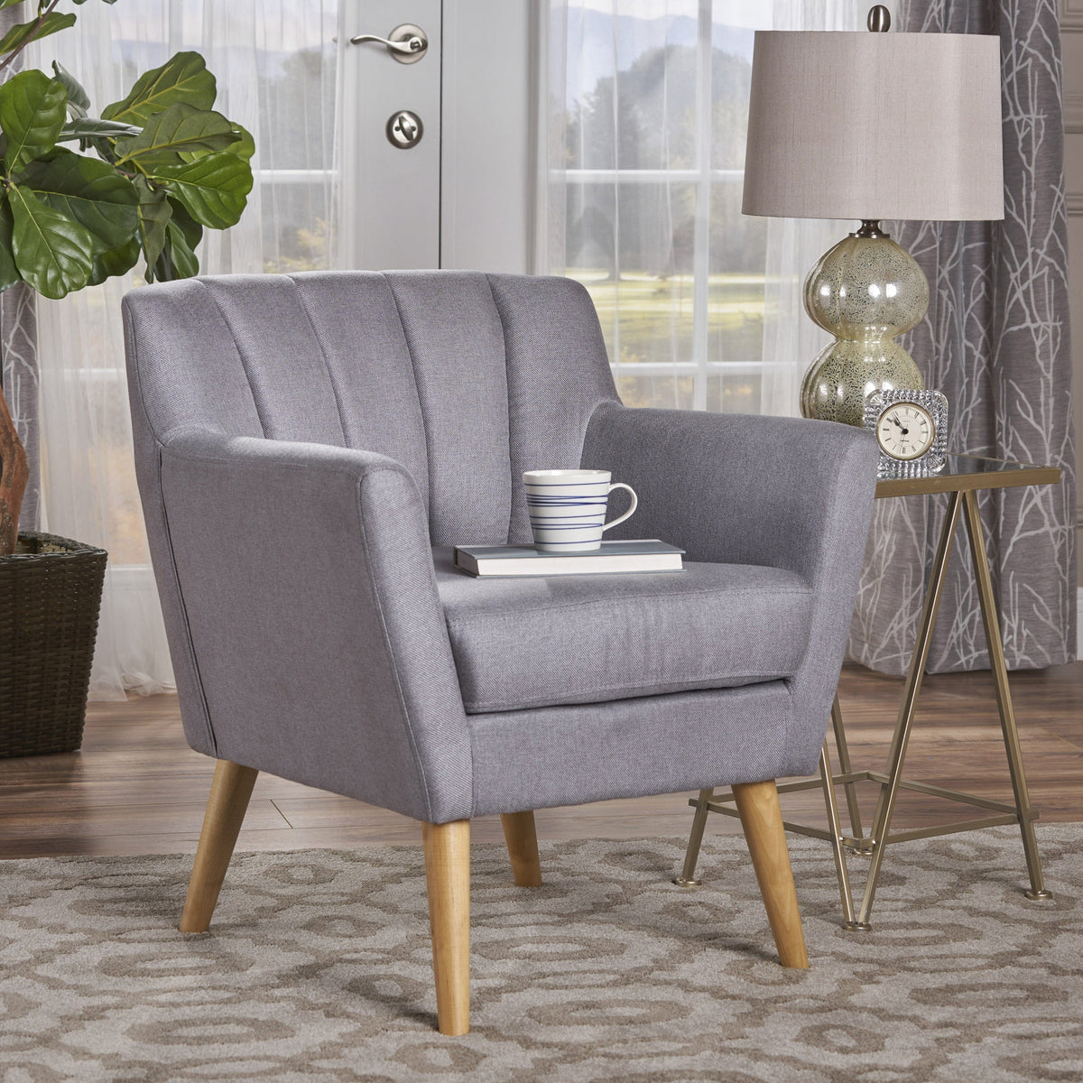THE FURNITURE CO. Accent Chair Mid-Century Modern Light Grey Fabric Club Chair
