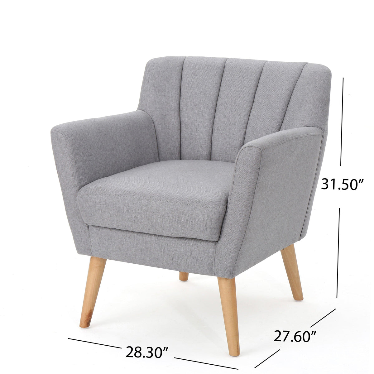 THE FURNITURE CO. Accent Chair Mid-Century Modern Light Grey Fabric Club Chair