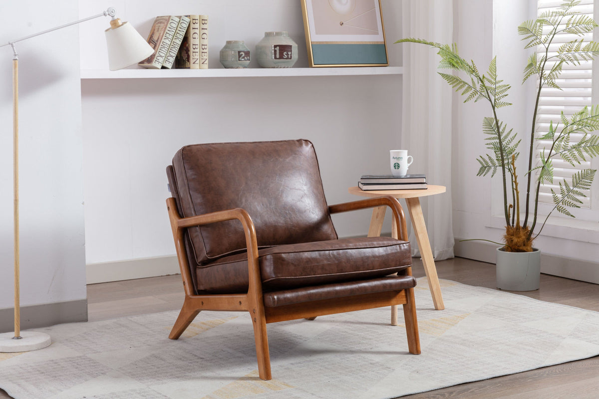 THE FURNITURE CO. Accent Chair Mid-Century Modern Lounge Armchair with Solid Wood Frame in Brown
