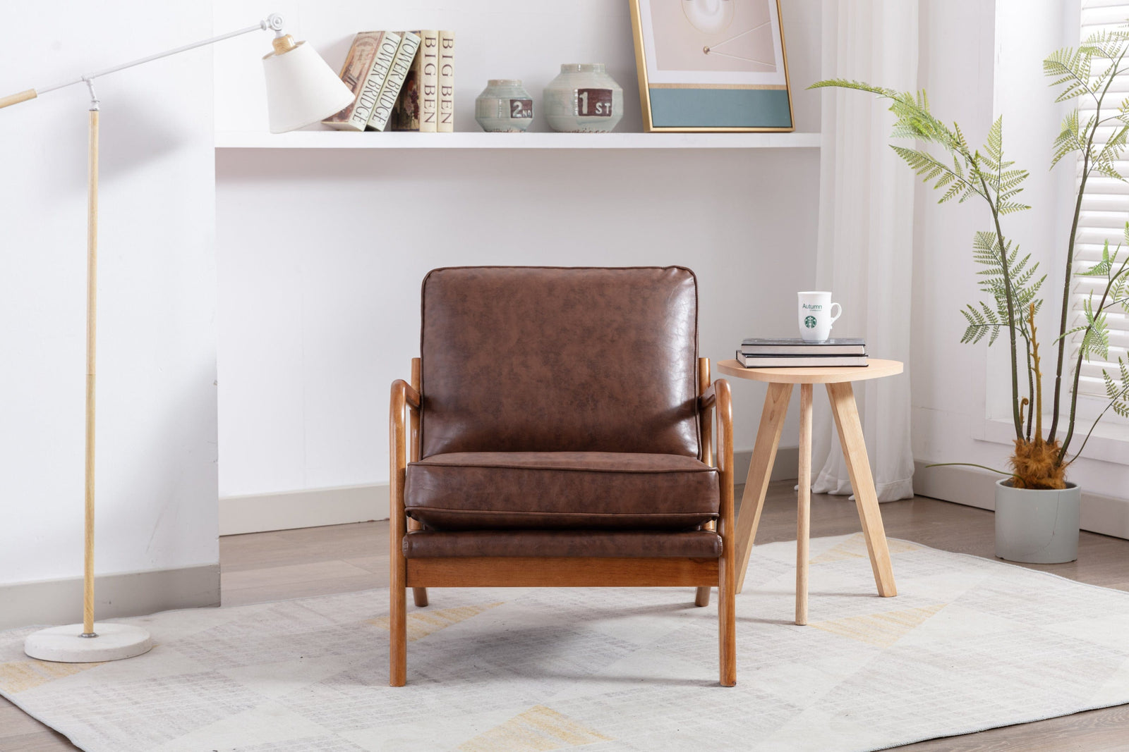 THE FURNITURE CO. Accent Chair Mid-Century Modern Lounge Armchair with Solid Wood Frame in Brown