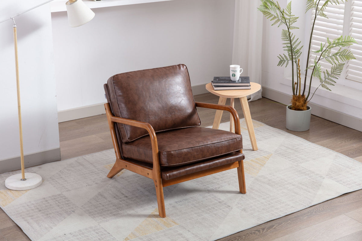 THE FURNITURE CO. Accent Chair Mid-Century Modern Lounge Armchair with Solid Wood Frame in Brown