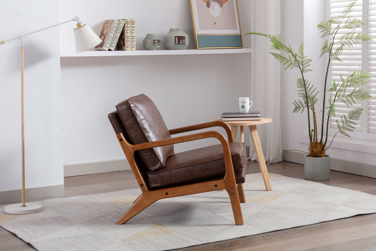 THE FURNITURE CO. Accent Chair Mid-Century Modern Lounge Armchair with Solid Wood Frame in Brown