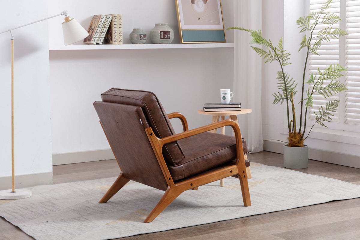 THE FURNITURE CO. Accent Chair Mid-Century Modern Lounge Armchair with Solid Wood Frame in Brown