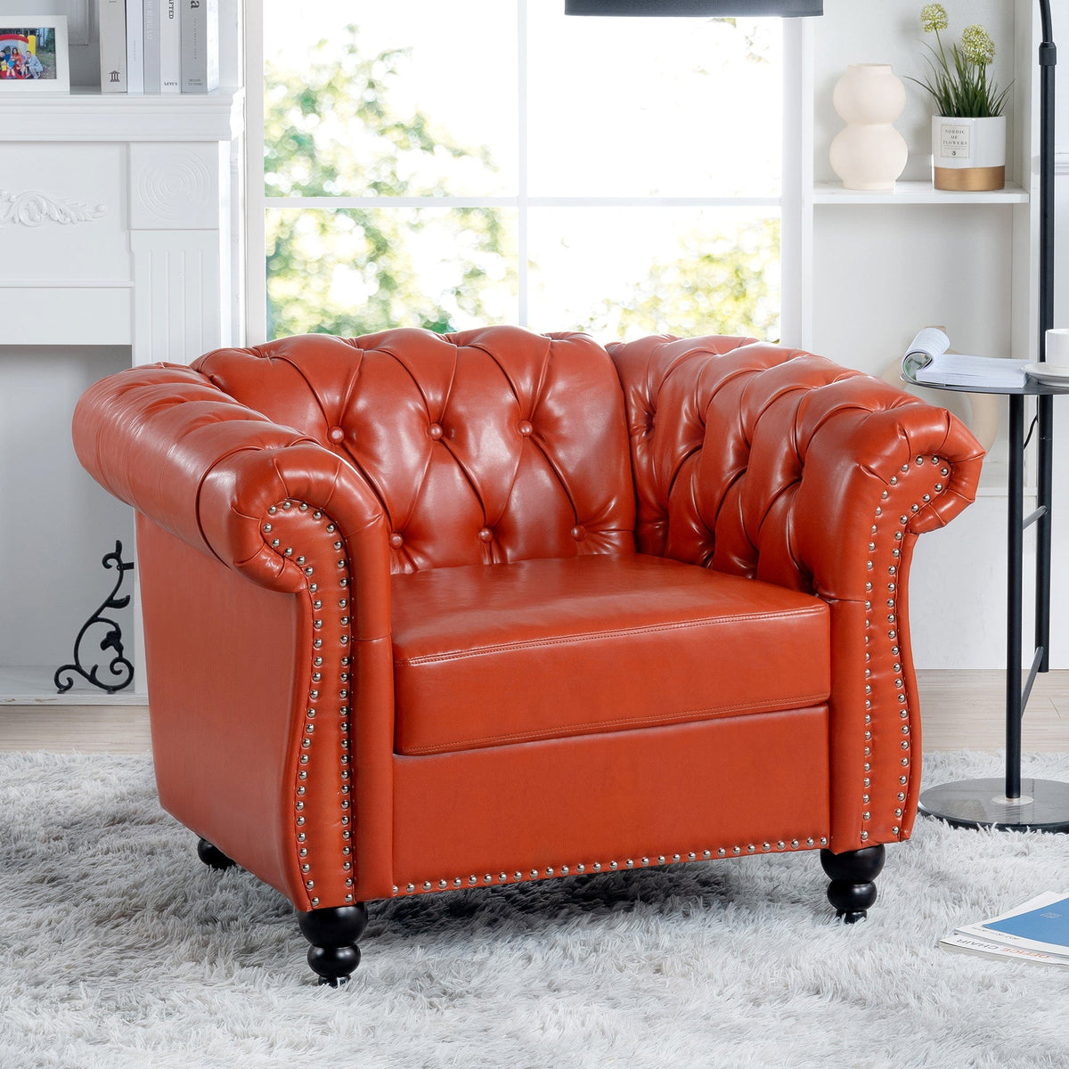 THE FURNITURE CO. Accent Chair Mid-Century Modern Orange Faux One Seater Sofa