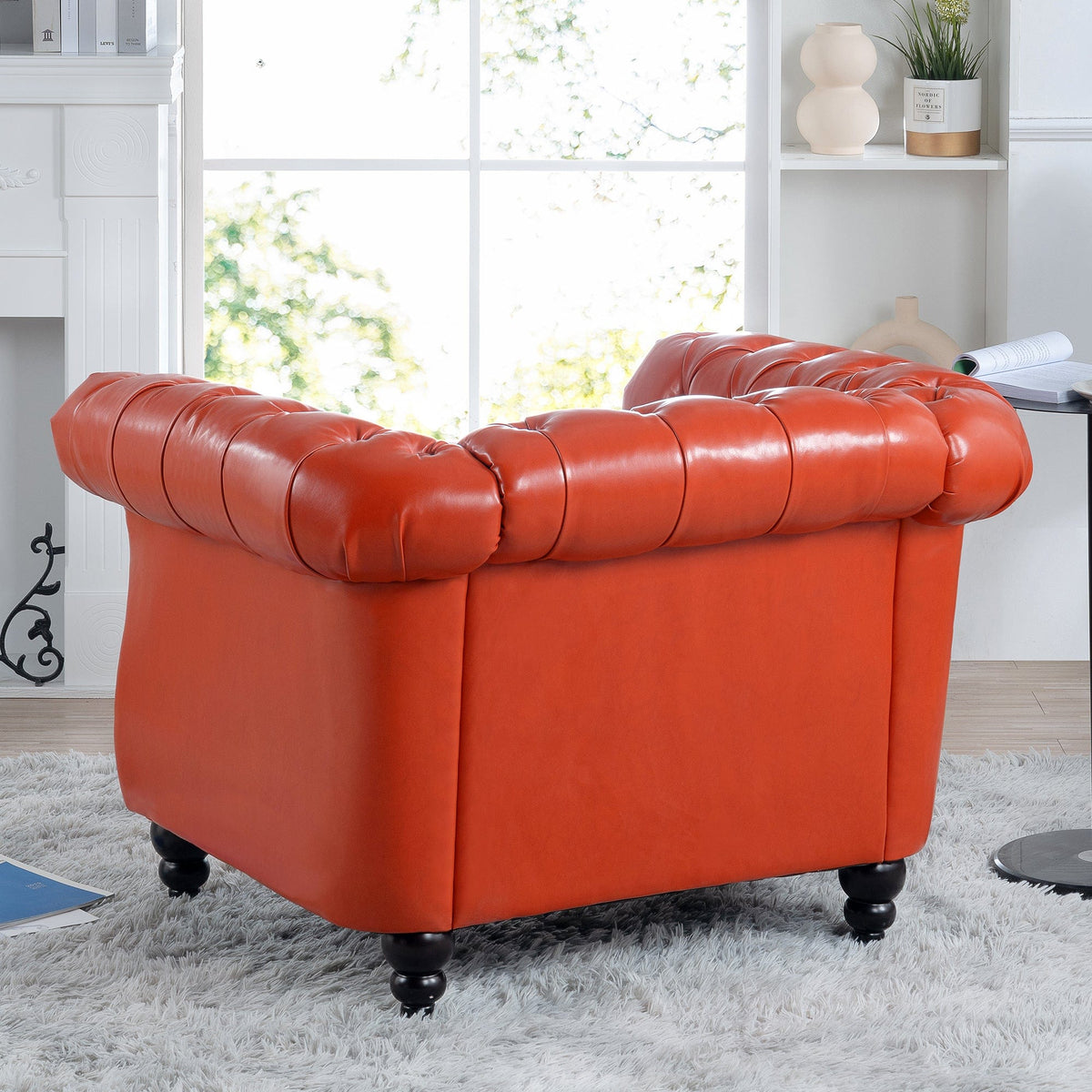 THE FURNITURE CO. Accent Chair Mid-Century Modern Orange Faux One Seater Sofa