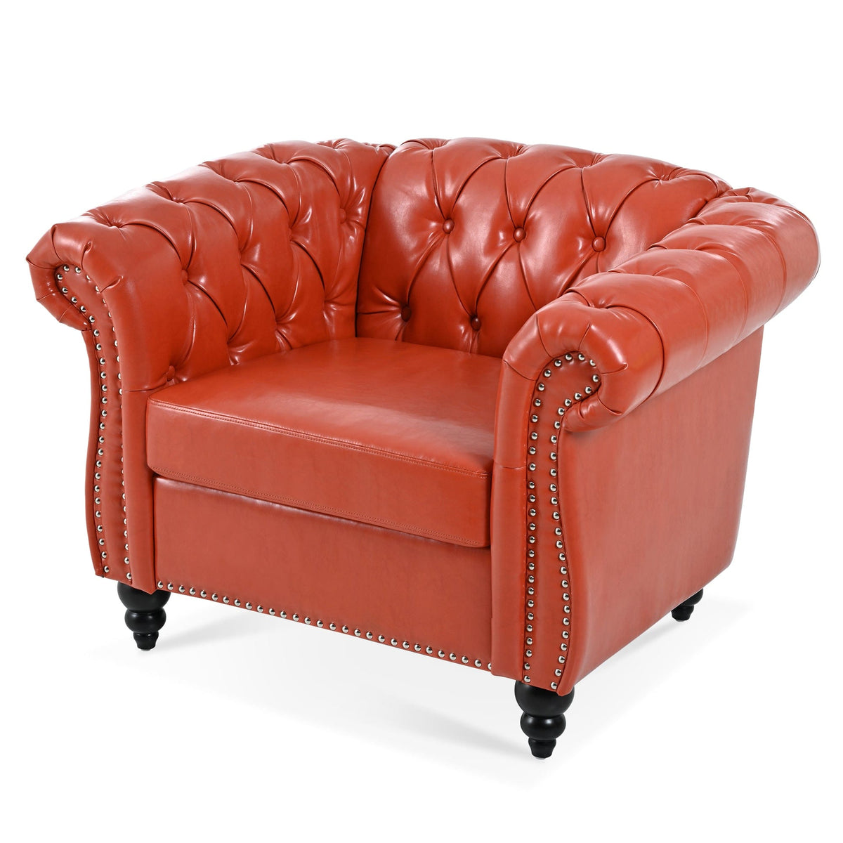 THE FURNITURE CO. Accent Chair Mid-Century Modern Orange Faux One Seater Sofa