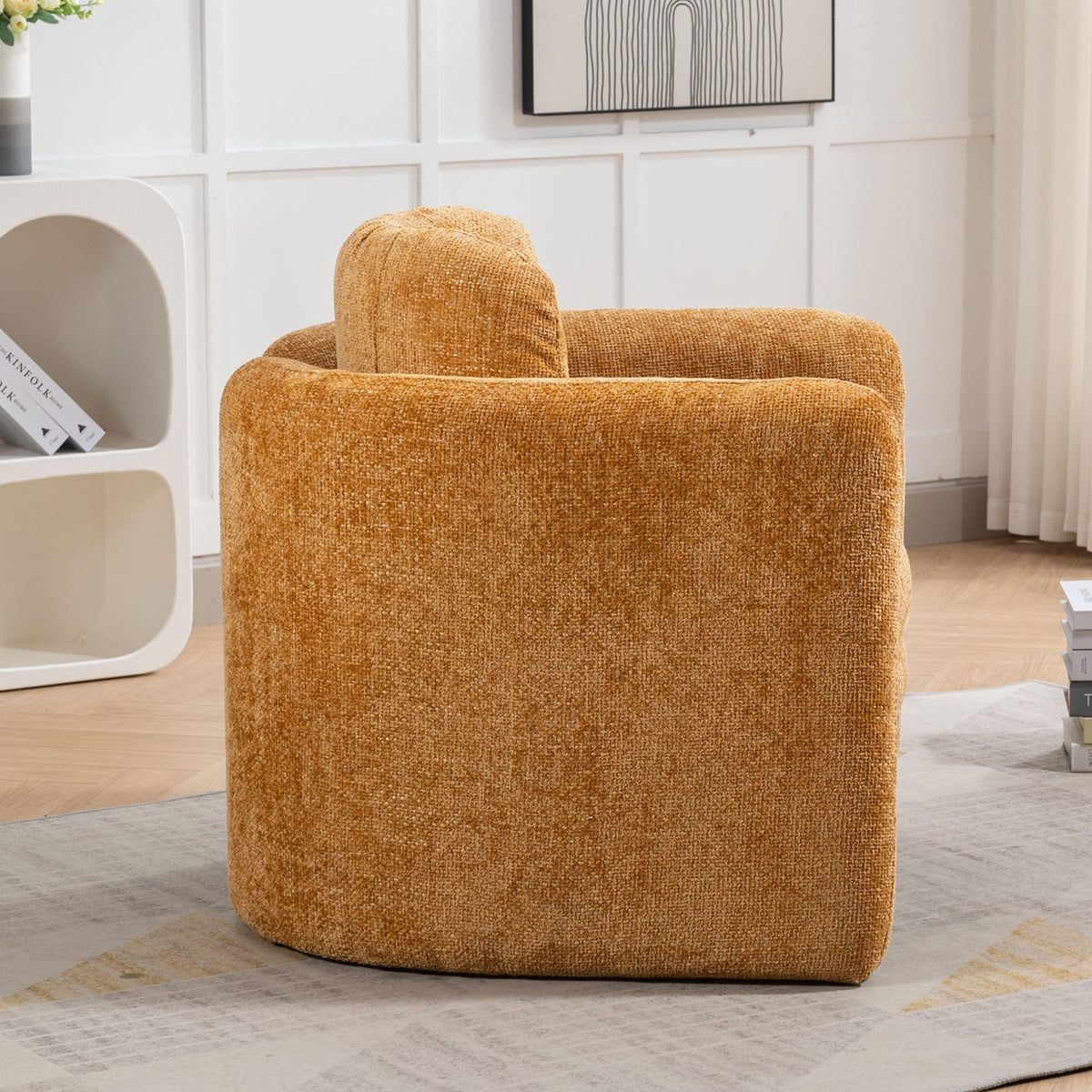 THE FURNITURE CO. Accent Chair Mid Century Modern Pumpkin Orange Upholstered Barrel Chair