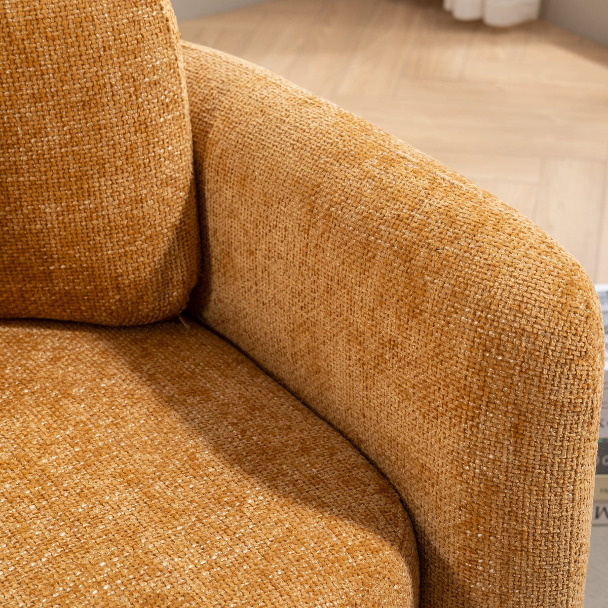 THE FURNITURE CO. Accent Chair Mid Century Modern Pumpkin Orange Upholstered Barrel Chair