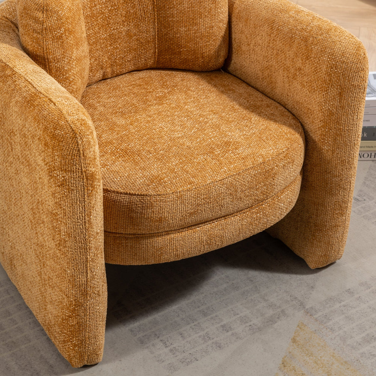 THE FURNITURE CO. Accent Chair Mid Century Modern Pumpkin Orange Upholstered Barrel Chair