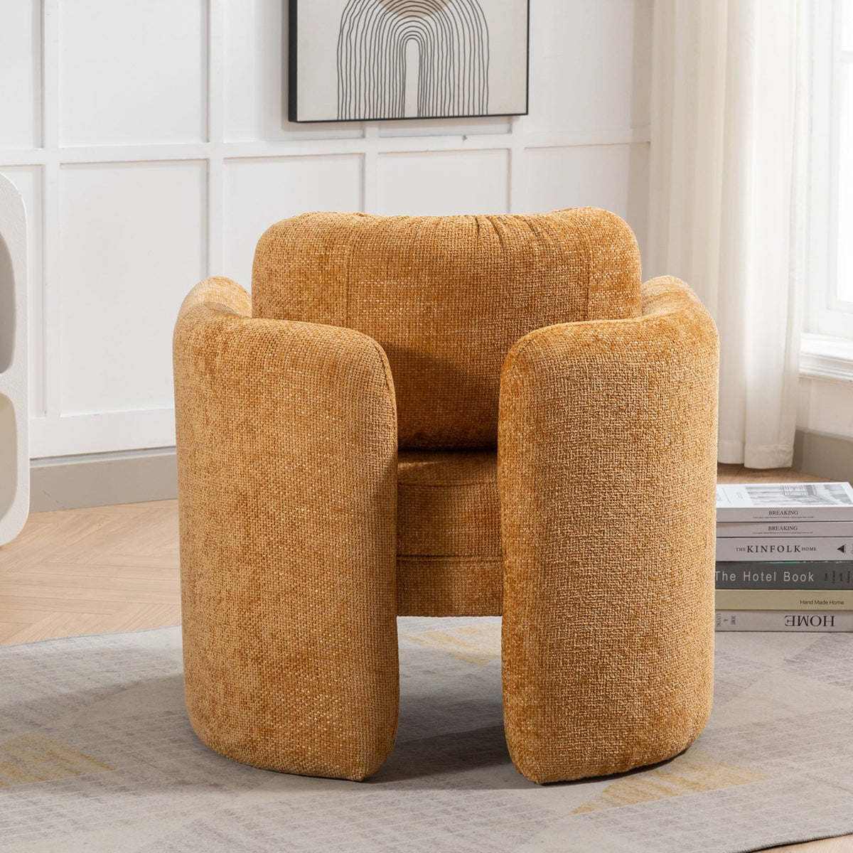 THE FURNITURE CO. Accent Chair Mid Century Modern Pumpkin Orange Upholstered Barrel Chair