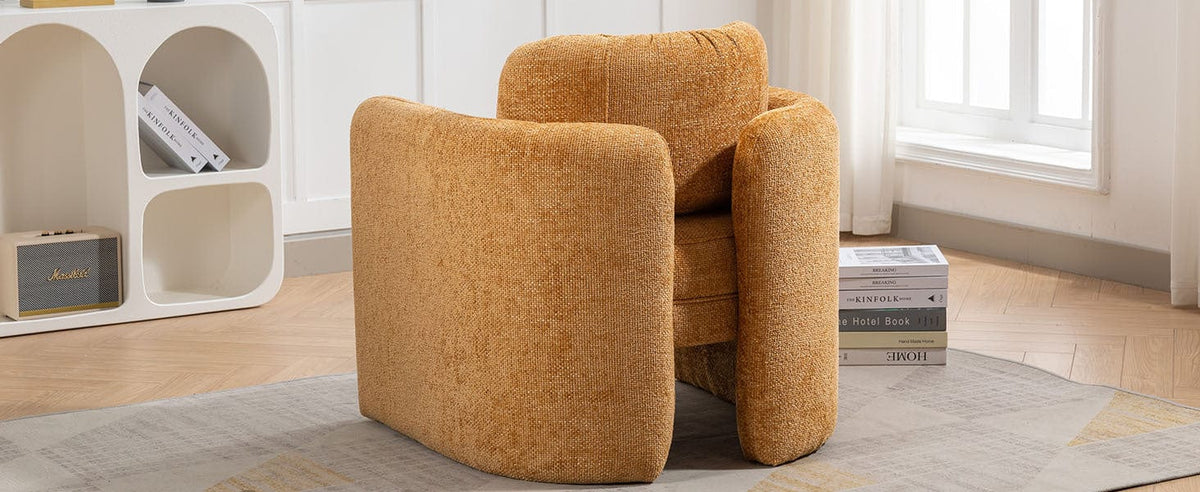 THE FURNITURE CO. Accent Chair Mid Century Modern Pumpkin Orange Upholstered Barrel Chair