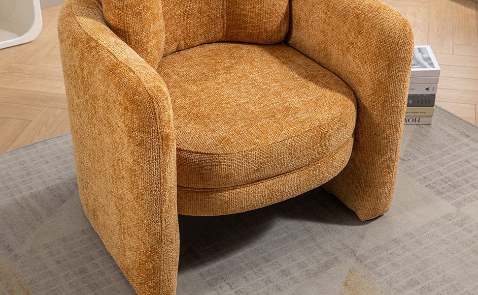 THE FURNITURE CO. Accent Chair Mid Century Modern Pumpkin Orange Upholstered Barrel Chair