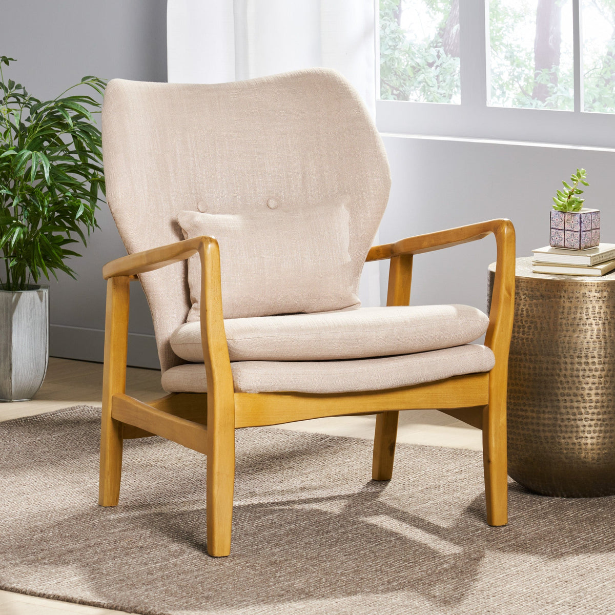 THE FURNITURE CO. Accent Chair Mid-Century Modern Upholstered Armchair With Birch Wood Legs