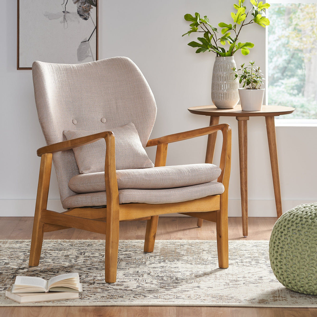 THE FURNITURE CO. Accent Chair Mid-Century Modern Upholstered Armchair With Birch Wood Legs