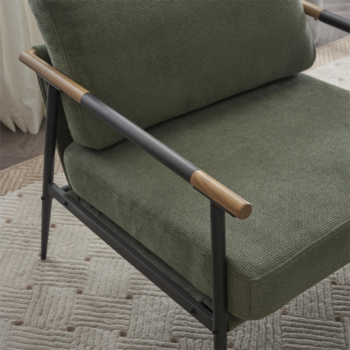 THE FURNITURE CO. Accent Chair Mid Century Modern Upholstered Lounge Chair In Green Chenille