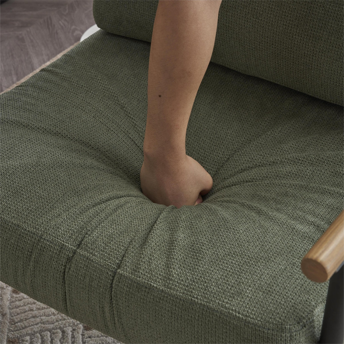 THE FURNITURE CO. Accent Chair Mid Century Modern Upholstered Lounge Chair In Green Chenille