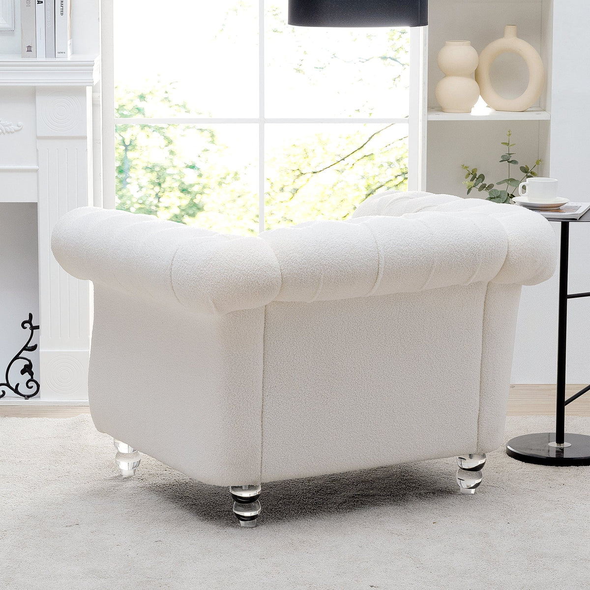 THE FURNITURE CO. Accent Chair Mid-Century Modern White Vegan Polyester One Seater Sofa