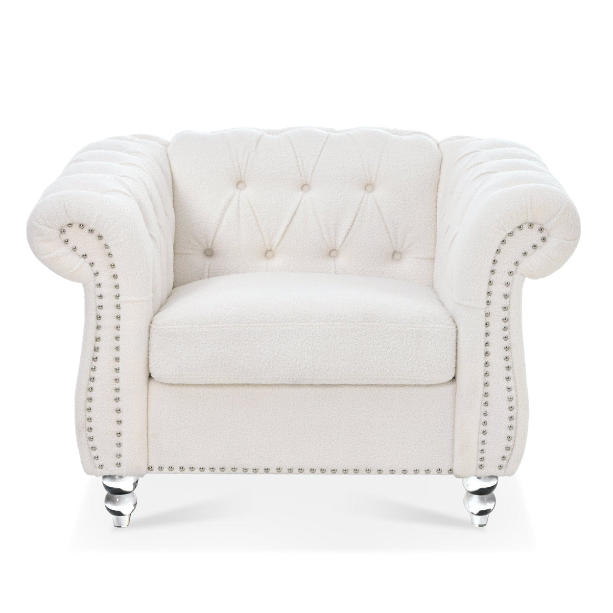 THE FURNITURE CO. Accent Chair Mid-Century Modern White Vegan Polyester One Seater Sofa