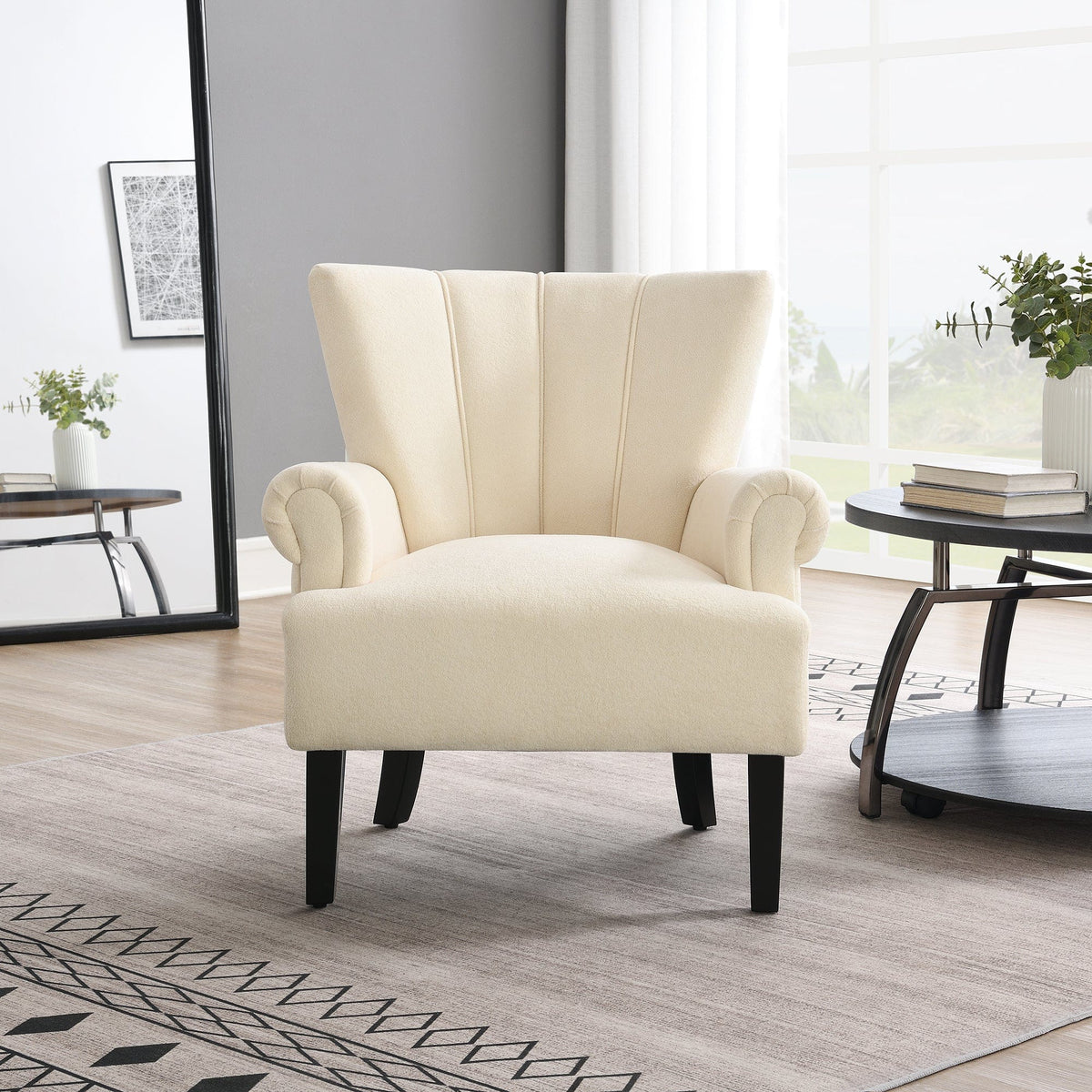 THE FURNITURE CO. Accent Chair Modern Accent Living Room Chair In Beige With Channel Back