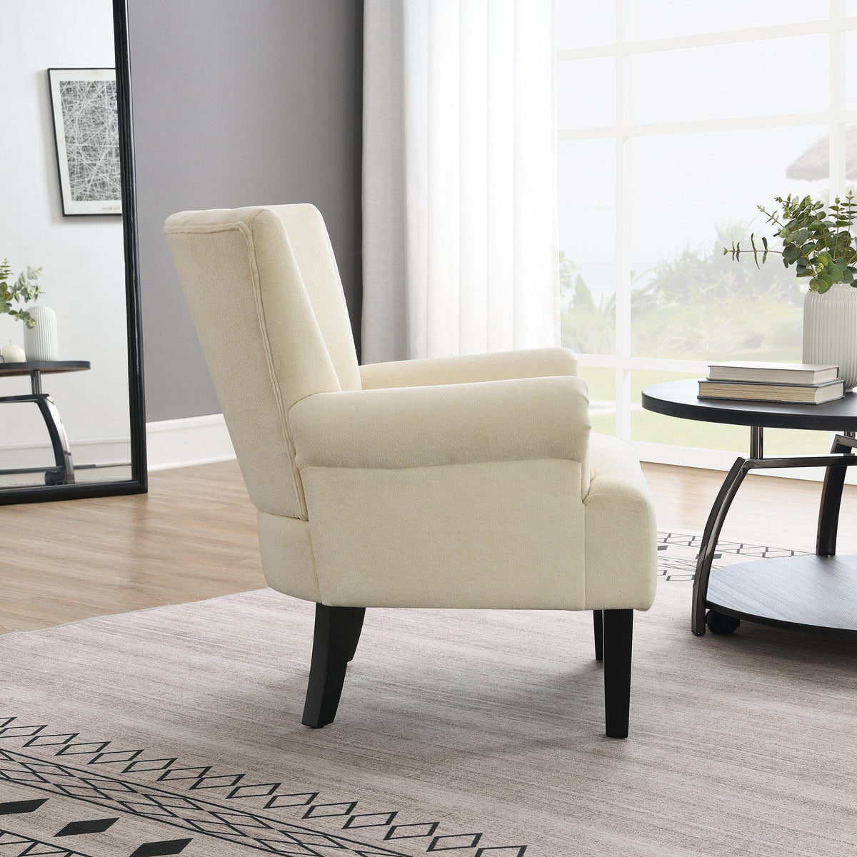 THE FURNITURE CO. Accent Chair Modern Accent Living Room Chair In Beige With Channel Back