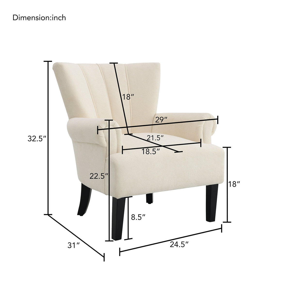 THE FURNITURE CO. Accent Chair Modern Accent Living Room Chair In Beige With Channel Back