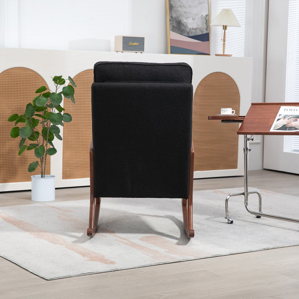 THE FURNITURE CO. Accent Chair Modern Black Boucle 2-in-1 Convertible Rocking Chair