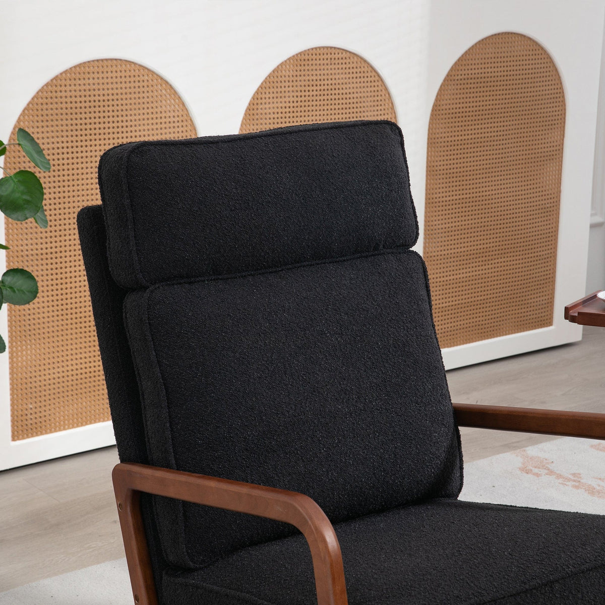 THE FURNITURE CO. Accent Chair Modern Black Boucle 2-in-1 Convertible Rocking Chair