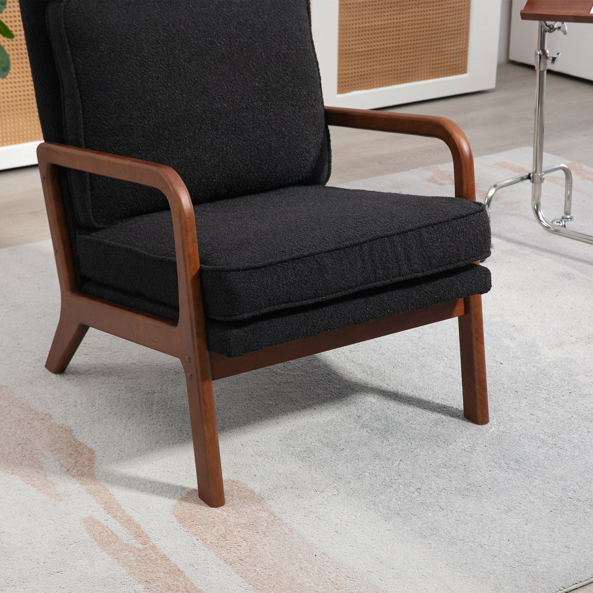 THE FURNITURE CO. Accent Chair Modern Black Boucle 2-in-1 Convertible Rocking Chair