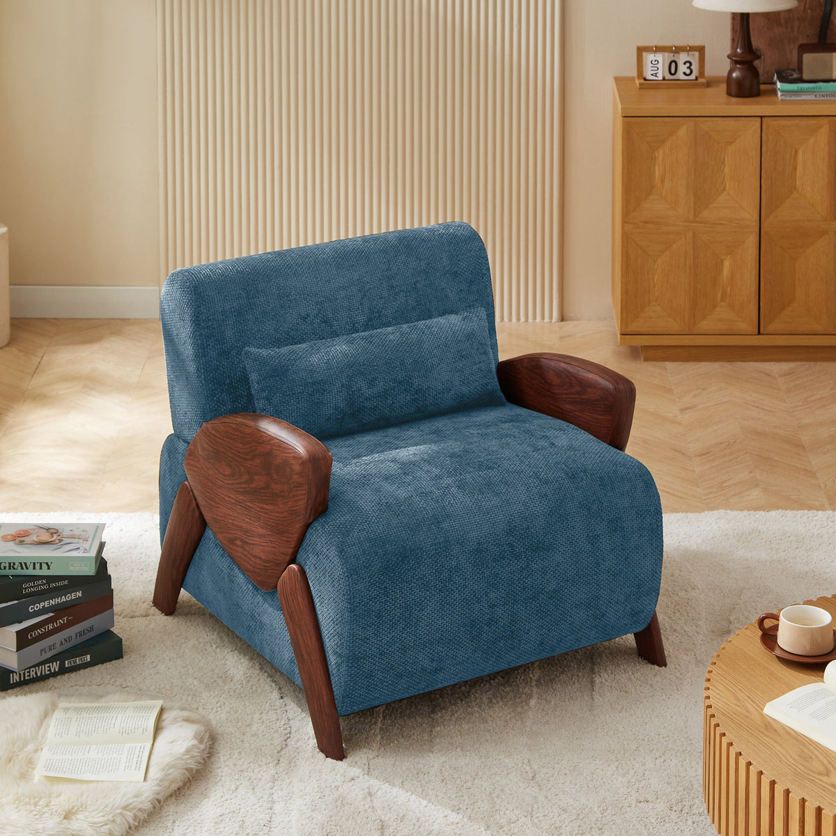 THE FURNITURE CO. Accent Chair Modern Blue Plush Chenille Accent Armchair With Marbled Armrests