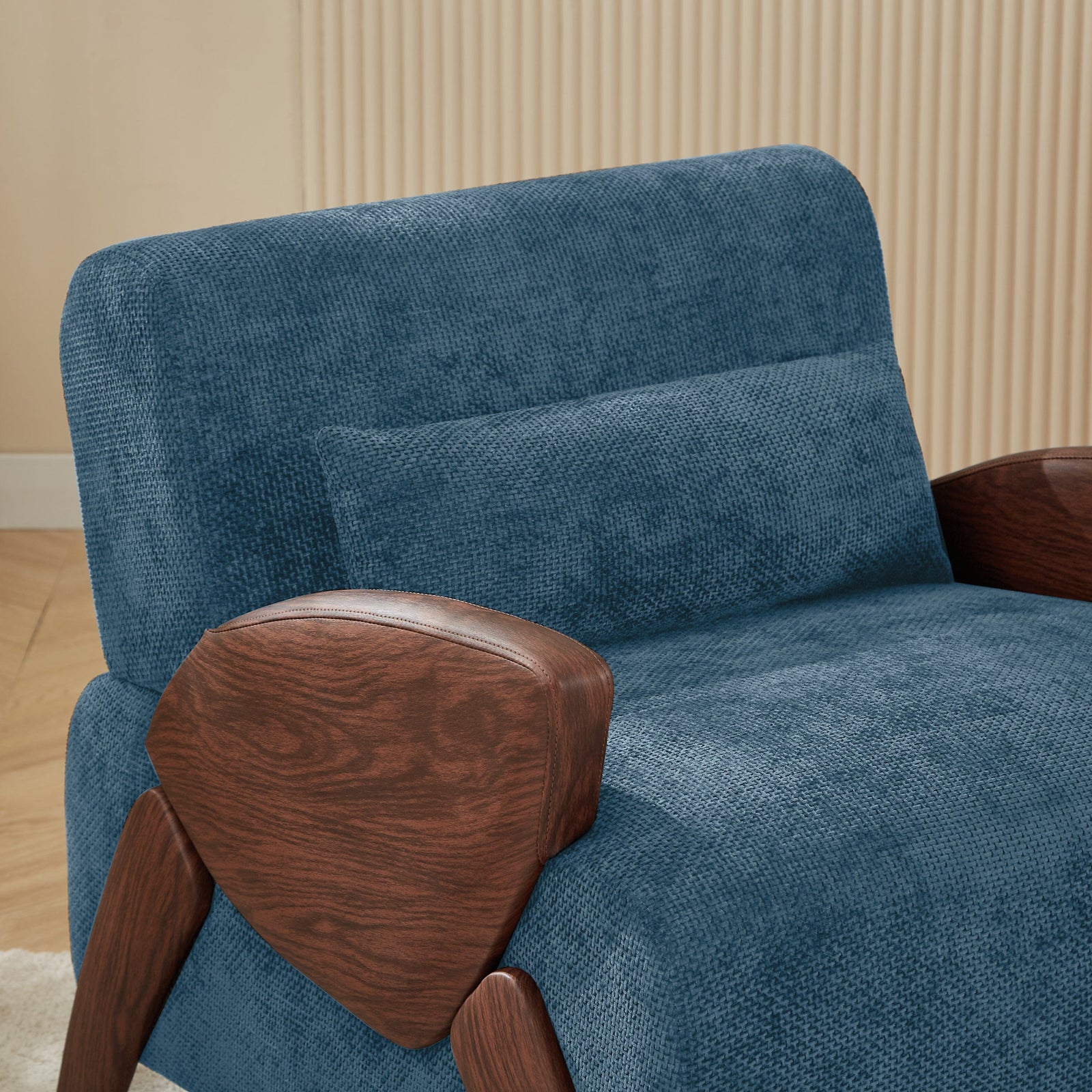 THE FURNITURE CO. Accent Chair Modern Blue Plush Chenille Accent Armchair With Marbled Armrests