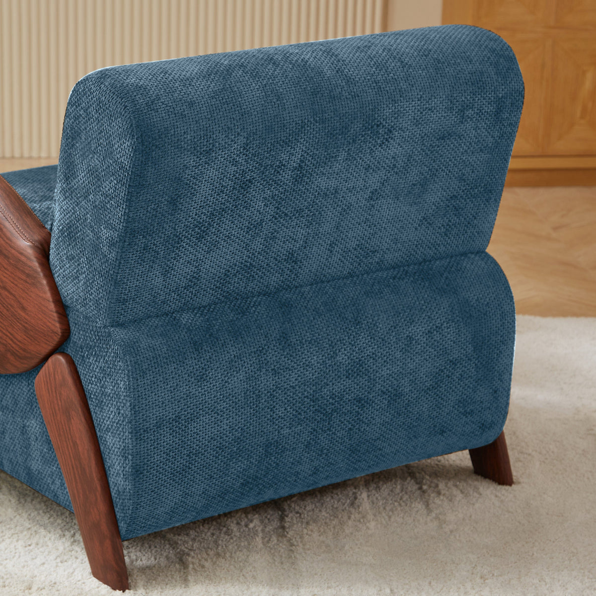 THE FURNITURE CO. Accent Chair Modern Blue Plush Chenille Accent Armchair With Marbled Armrests