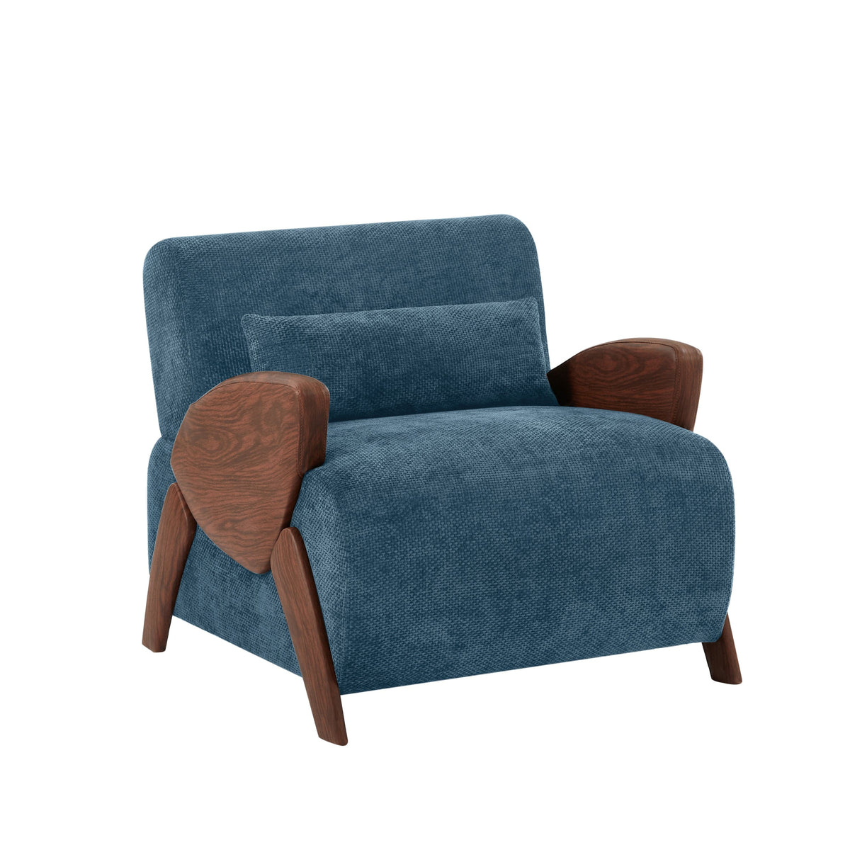 THE FURNITURE CO. Accent Chair Modern Blue Plush Chenille Accent Armchair With Marbled Armrests