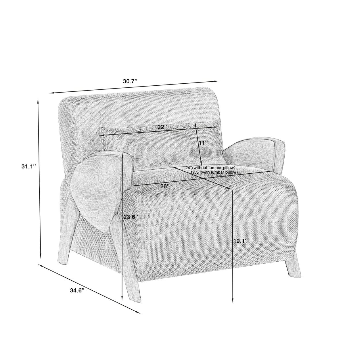 THE FURNITURE CO. Accent Chair Modern Blue Plush Chenille Accent Armchair With Marbled Armrests