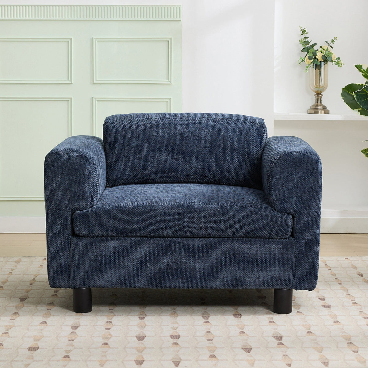 THE FURNITURE CO. Accent Chair Modern Blue Woven Velvet Oversized Armchair